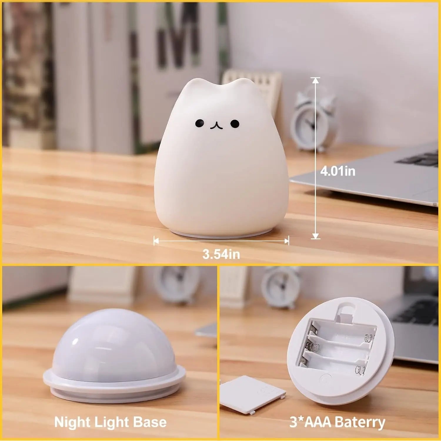 Cute Cat Night Light RGB Color Changing Nursery Nightlights with Warm White and 7-Color Breathing Modes For Kids Baby Children