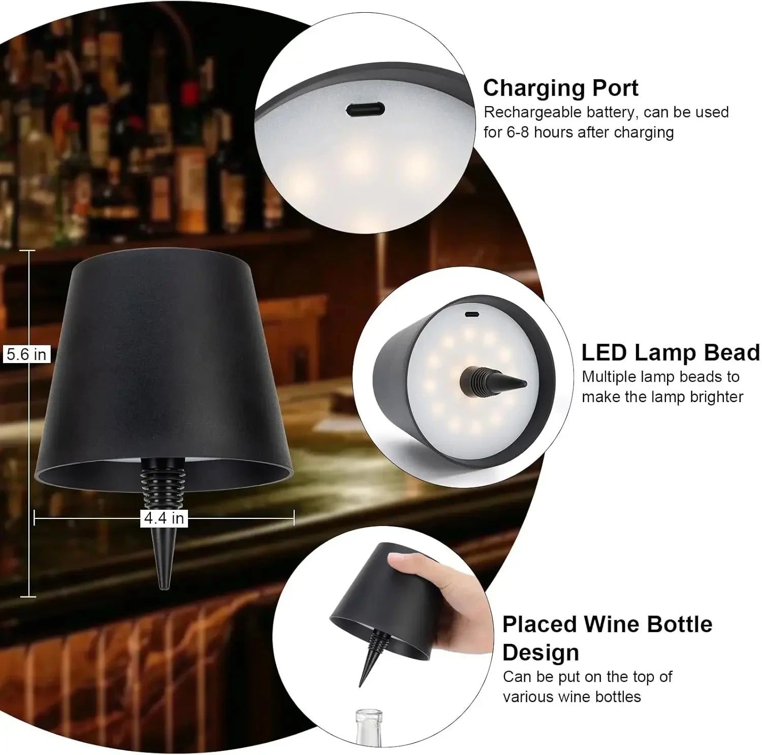 Wireless Touch Mini LED Lamp Rechargeable Dimmable Warm Light Portable Small Table Night Lamp For Bedroom Bar Cafe Hotel Decor ﻿