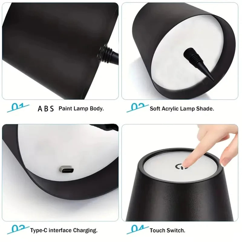 Wireless Touch Mini LED Lamp Rechargeable Dimmable Warm Light Portable Small Table Night Lamp For Bedroom Bar Cafe Hotel Decor ﻿