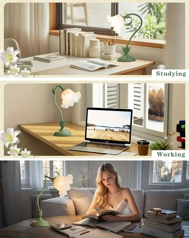 European Style Romantic Flower Table Lamp LED Warm Elegant Nightstand Light for Bedroom Living Room Office Hotel Home Lighting