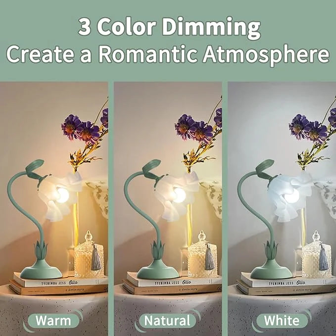 European Style Romantic Flower Table Lamp LED Warm Elegant Nightstand Light for Bedroom Living Room Office Hotel Home Lighting
