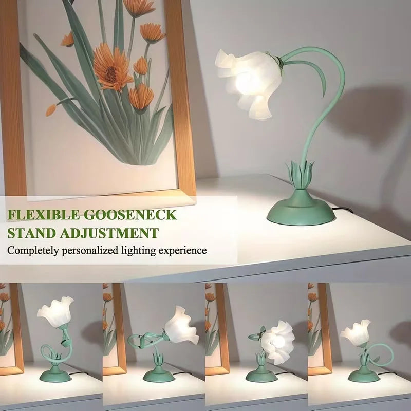 European Style Romantic Flower Table Lamp LED Warm Elegant Nightstand Light for Bedroom Living Room Office Hotel Home Lighting