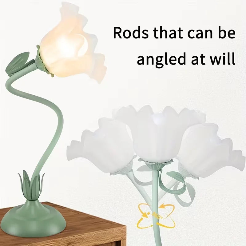European Style Romantic Flower Table Lamp LED Warm Elegant Nightstand Light for Bedroom Living Room Office Hotel Home Lighting