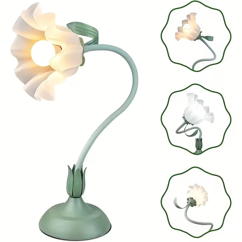 European Style Romantic Flower Table Lamp LED Warm Elegant Nightstand Light for Bedroom Living Room Office Hotel Home Lighting