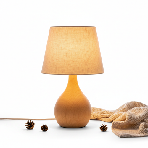 Cozy Amber Glow Table Lamp with warm fabric shade and wooden base